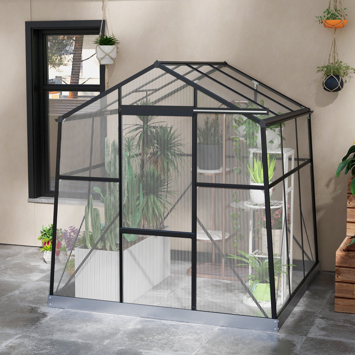 Kas, 192×192×204 cm, zwart, metalen frame, kweekkas, groentekas en plantenserre, met opbergruimte voor tuingereedschap, stabiel en duurzaam, eenvoudig te reinigen, praktisch en decoratief, geschikt voor tuin en binnenplaats – foto 4