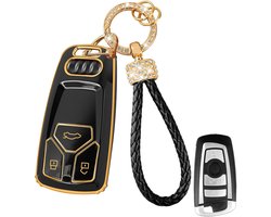 Yumzeco Siliconen TPU-autosleutelhoes, cover voor autosleutels met 3 knoppen, compatibel met A4 B9 A5 A6L S4 S5 S7 8W Q7 4M TT TTS RS, autosleutelhoes voor keyless smartkey met sleutelhanger, zwart