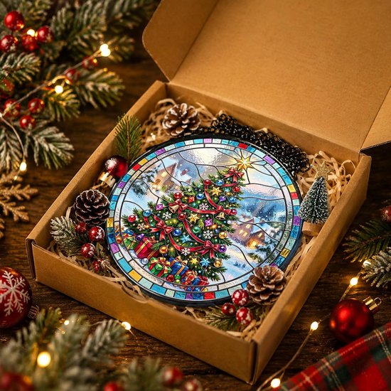 Bimkole Kerstboom Gekleurd Glas, Raamhanger Zonnevanger 20x20 cm A9 — afbeelding 5