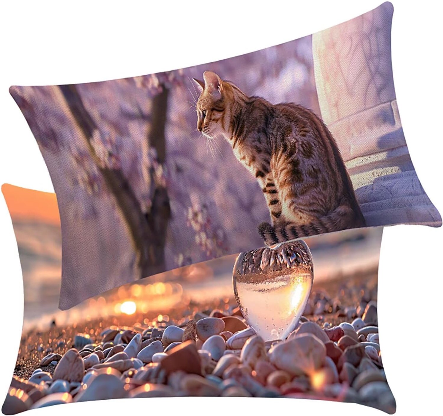 Buitenkussen, waterdicht, zonsondergang, 2 stuks, bankkussen, dier, 40 x 70 cm, linnen, dubbele naden, versterkt, kussensloop, bankkussen, voor boerderij, decoratief, woonkamer, tuin, cadeau BY4 9-6
