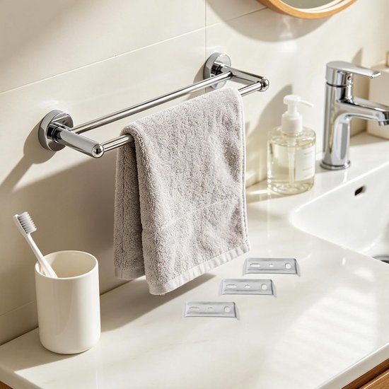 4 Stuks Roestvrijstalen Handdoekrek Montagebeugels Versterkte Basis voor Badkamer Toiletrolhouder Antishake Bevestigingsaccessoires met Veilig Afgeronde Hoeken Geschikt voor Tegel — afbeelding 4