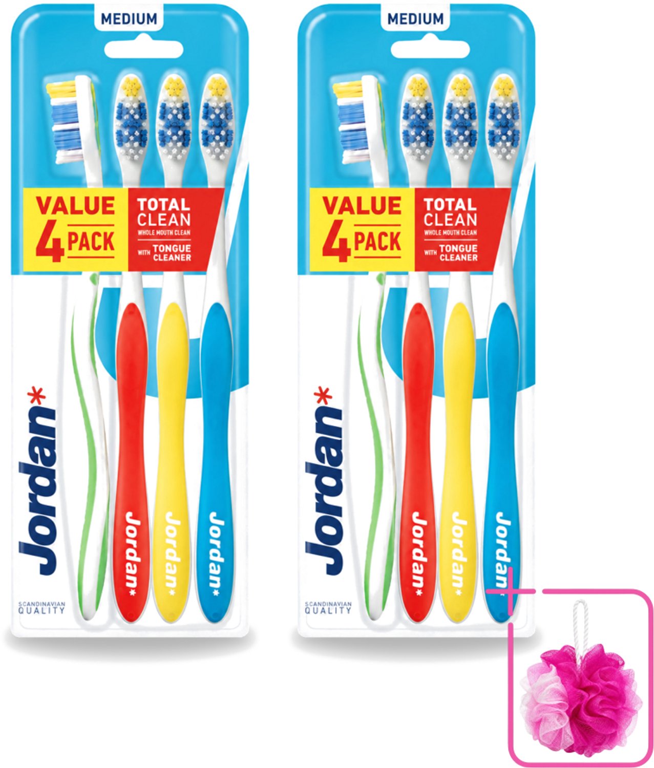 2 x Jordan - Total Clean - Tandenborstels Medium - 4 Tandenborstels - Bulkverpakking - Tandenborstel - Mondhygiëne