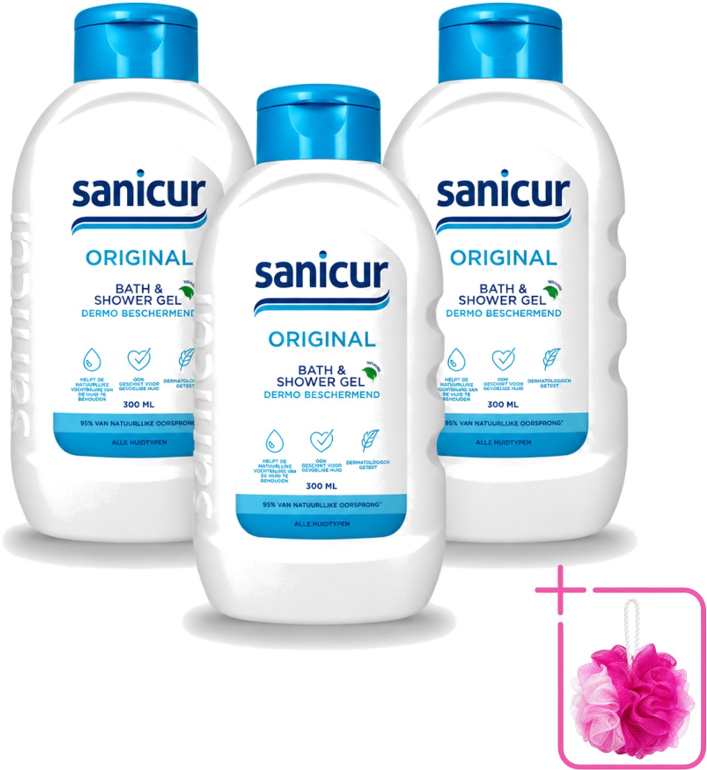3 x Sanicur – Bad & Douchegel – Original – 300 ml - Bulkverpakking - Bad en douchegel - Douchemop - Milde reiniging