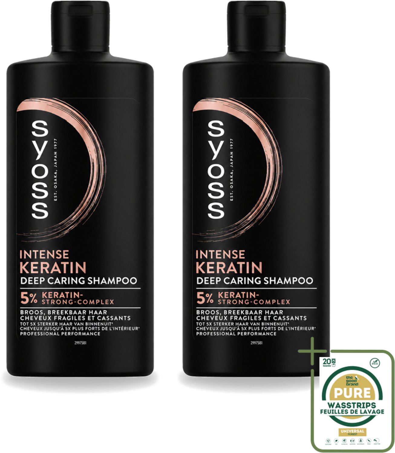 2 x Syoss – Shampoo – Keratin Deep Caring – 440 ml - Wasstrips - Keratin Shampoo - Beschadigd Haar - Haar Herstel - Haar Versterking - Breekbaar Haar