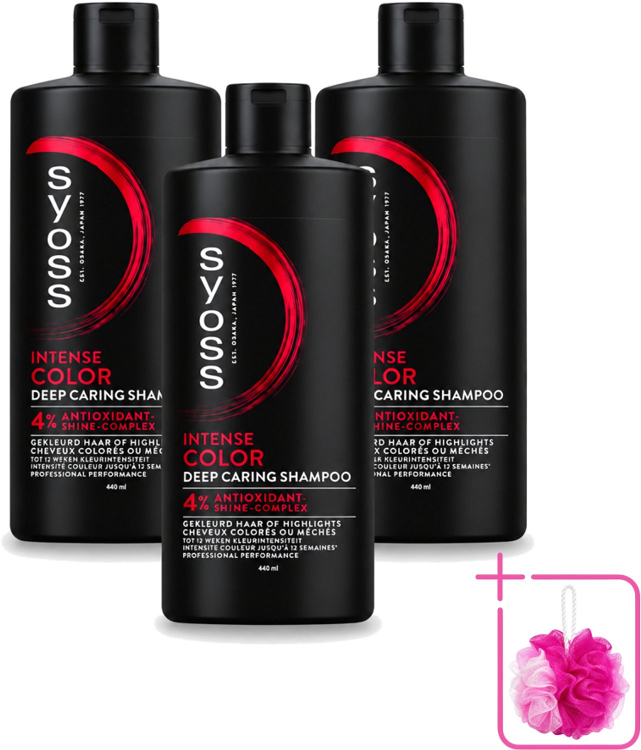 3 x Syoss – Shampoo – Color – 440 ml - Bulkverpakking - Kleurbehoud - Douchemop - Glans