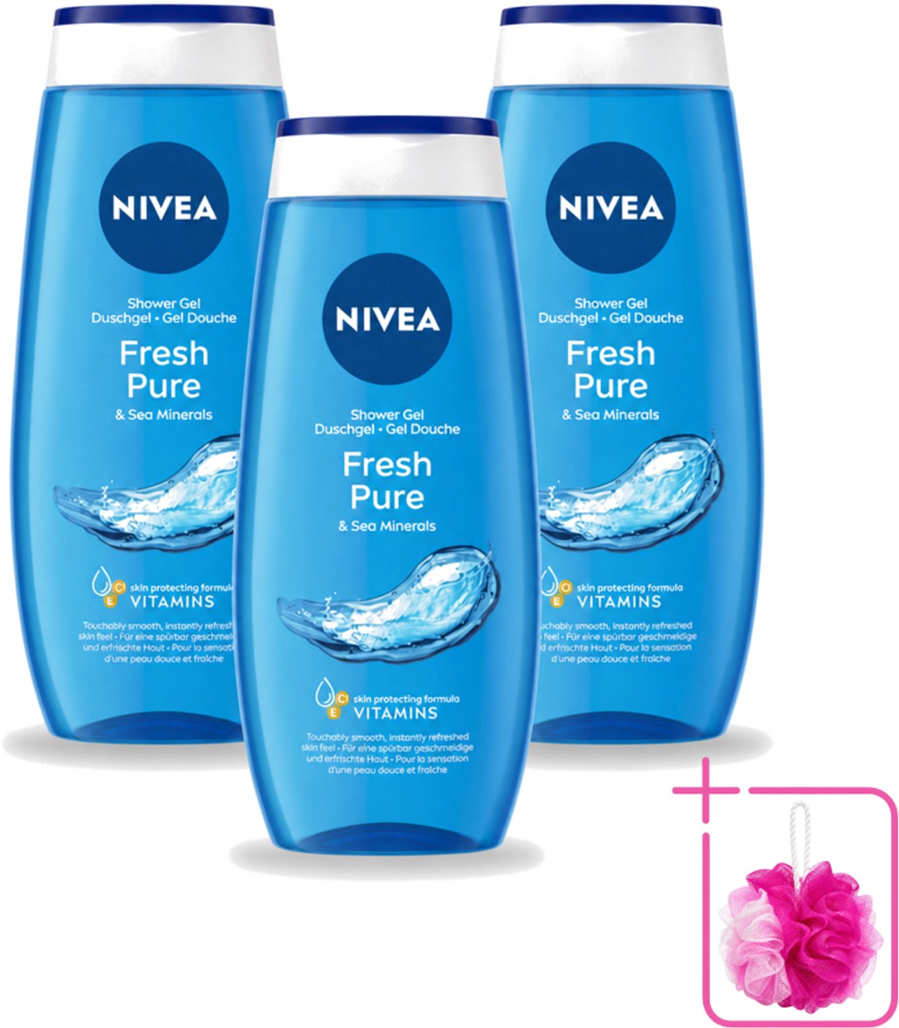 3 x Nivea – Douchegel – Fresh Pure – 250 ml - Bulkverpakking - Douchegel - Douchemop - Huidverzorging