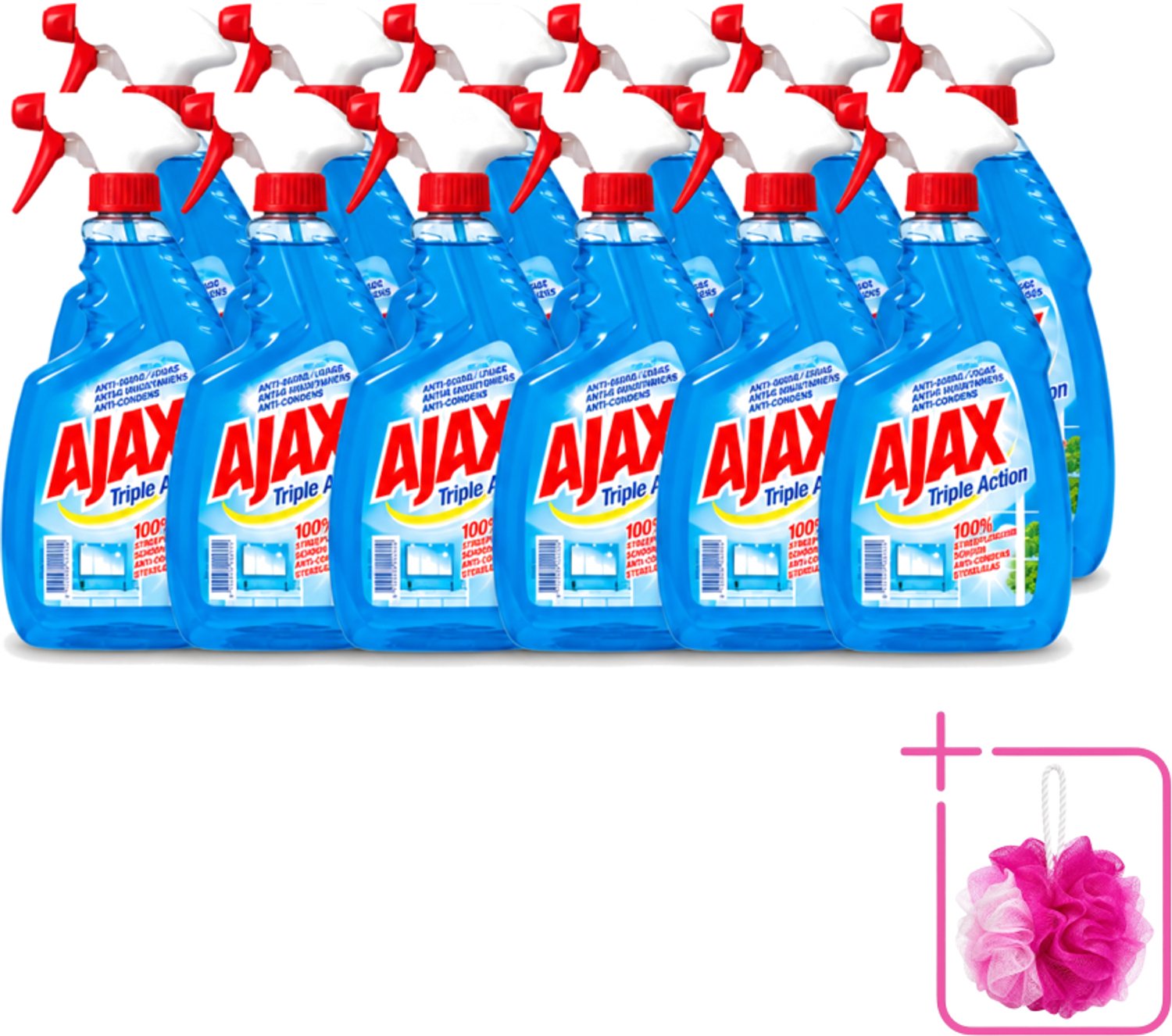 12 x Ajax - Glasreiniger Spray - Triple Action - Streeploos Schoon - Anti-Condens - 750 ml - Bulkverpakking - Glas reinigen - Douchemop - Ramen reinigen