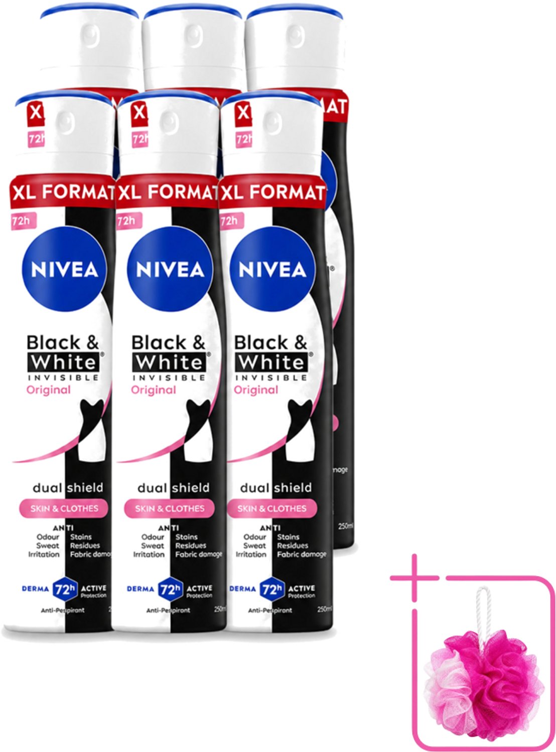 6 x Nivea - Deospray - Invisible Black & White Original - 48 Uur Lang Werkend - 250 ml - Bulkverpakking - Anti-transpirant - Zweetvlekken