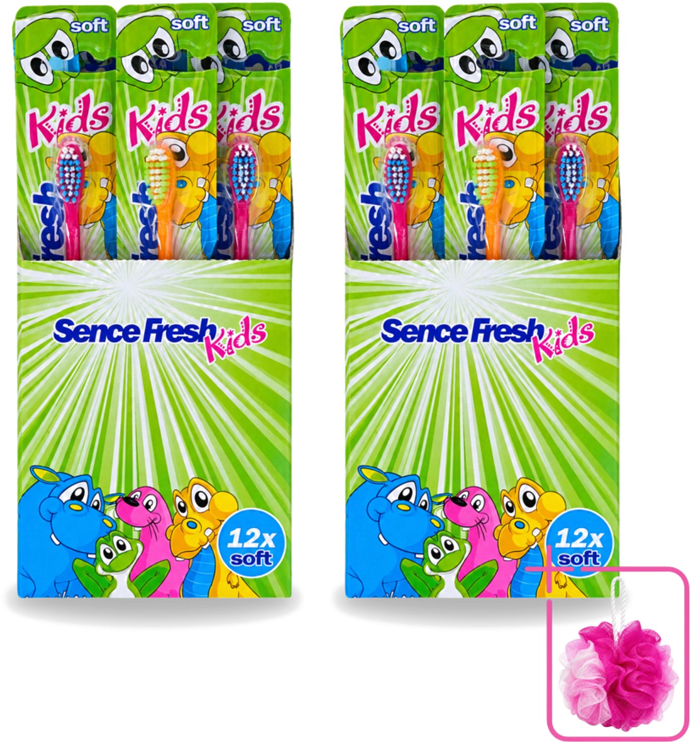 2 x Sence - Fresh Kids Soft - Tandenborstels - Zacht - 12 Tandenborstels - Bulkverpakking - Tandenborstel voor kinderen - Douchemop - Zachte tandenborstel