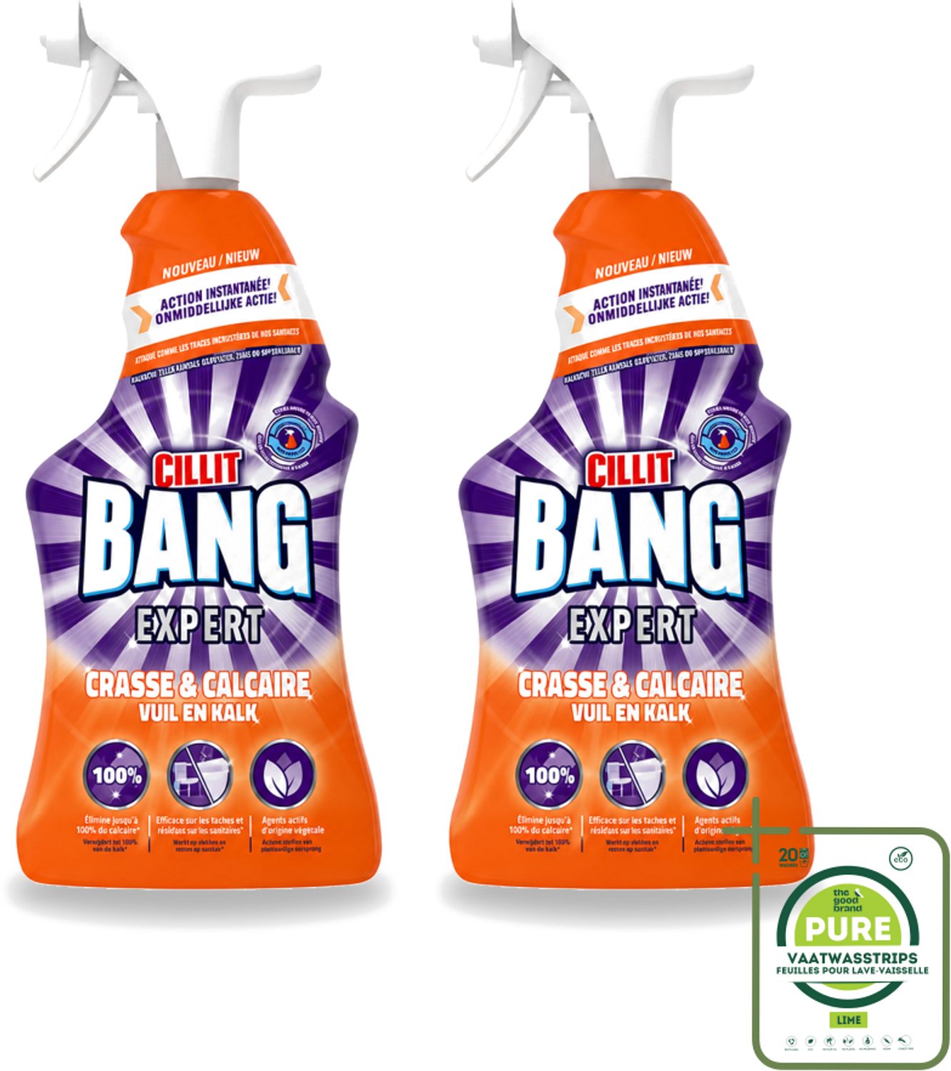 2 x Cillit Bang - Lime & Grime Spray - Verwijdert Vuil en Kalk - 750 ml - Grootverpakking - Vaatwasstrips - Schoonmaken - Reinigen - Kalk Verwijderen - Vet Verwijderen - Vuil Verwijderen