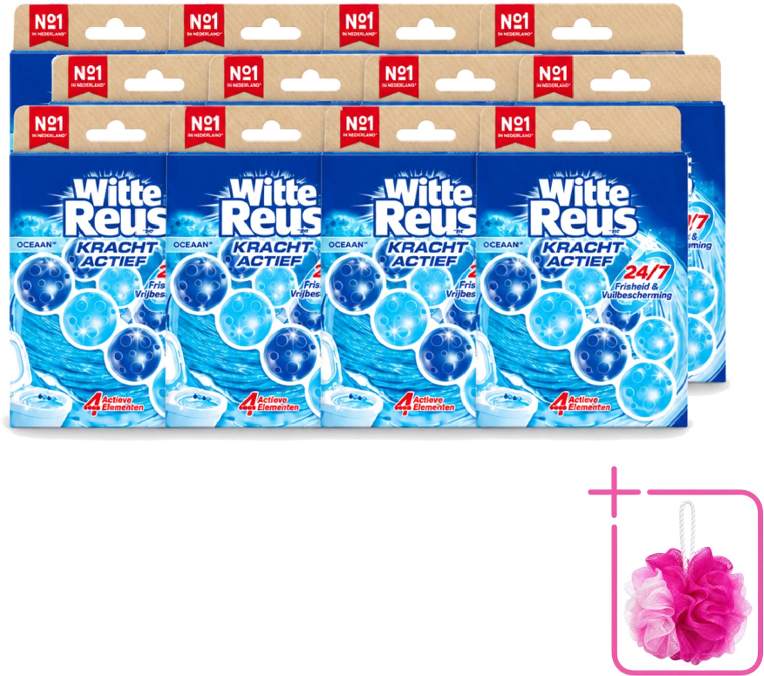 12 x Witte Reus – Toiletblok – Kracht Actief Oceaan – Duo Pack - Bulkverpakking - Toiletblok - Douchemop - Reiniging