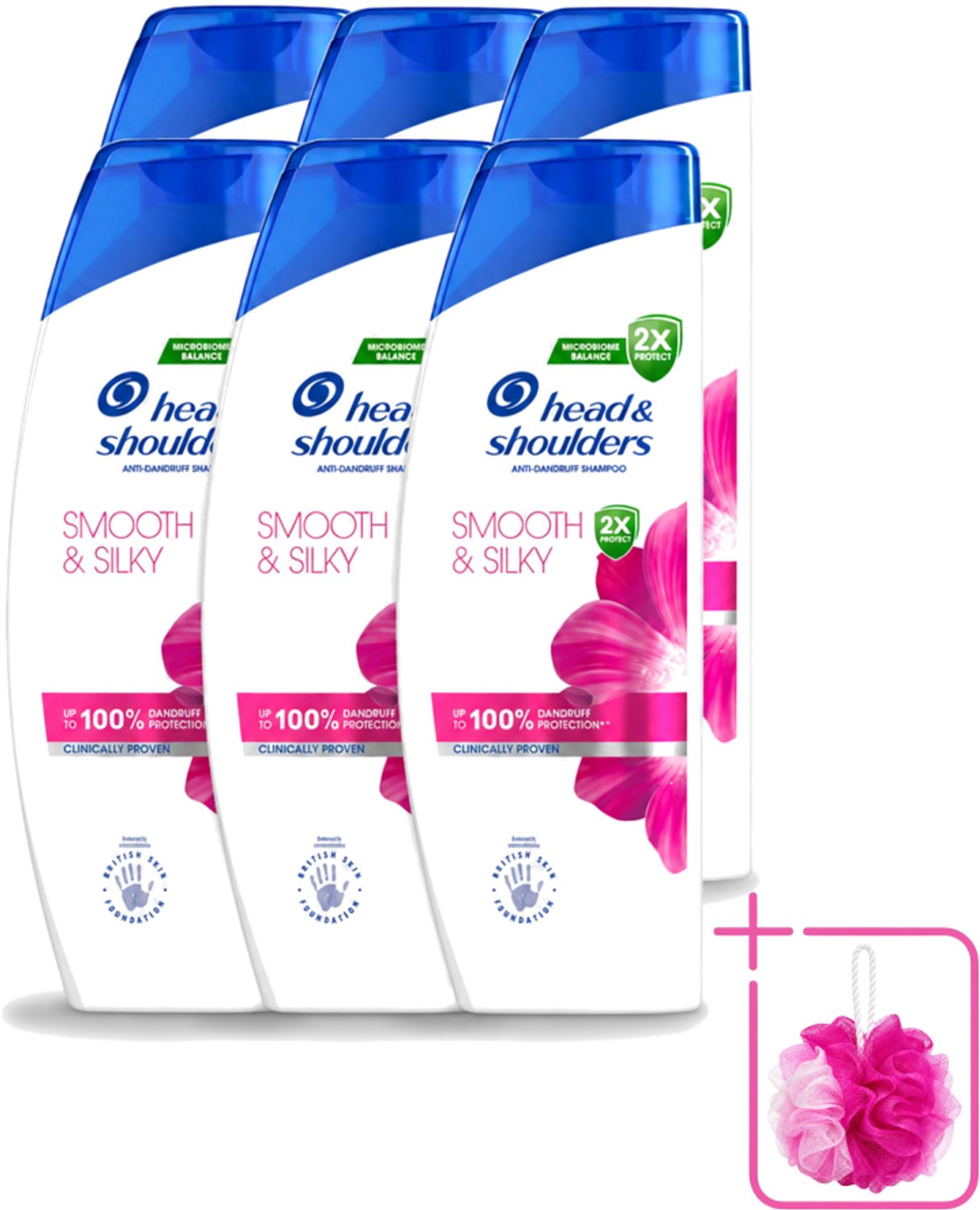 6 x Head & Shoulders - Shampoo - Smooth & Silky - 250ml - Bulkverpakking - Roosvrij haar - Douchemop - Glad haar