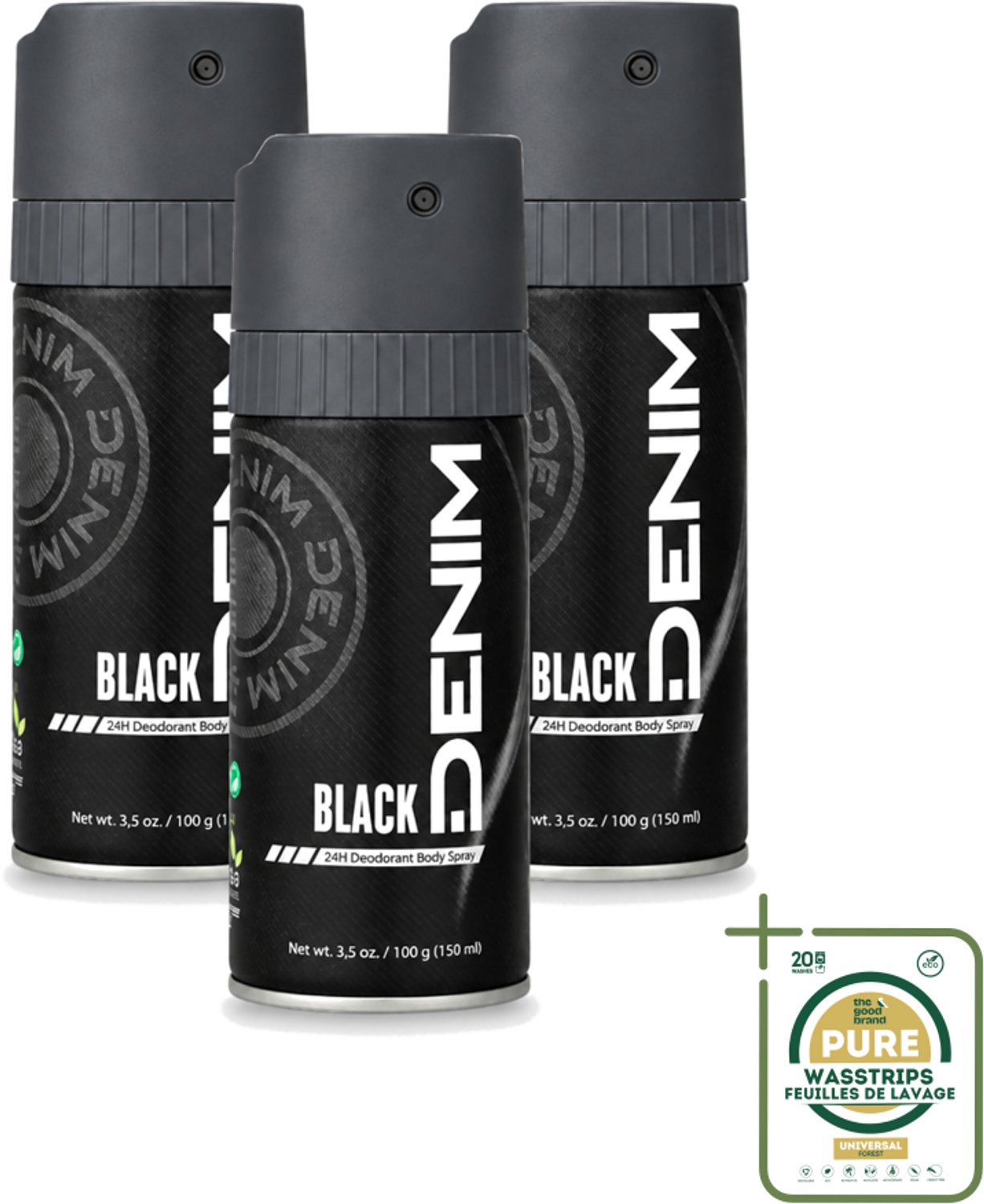3 x Denim - Deodorant Aerosol - Black Geur - Voor Mannen - 150 ml - Wasstrips - Deodorant Spray Mannen - Deodorant Spray - Deodorant Aerosol - Deodorant Spray 150 Ml - Deodorant Spray Denim Black