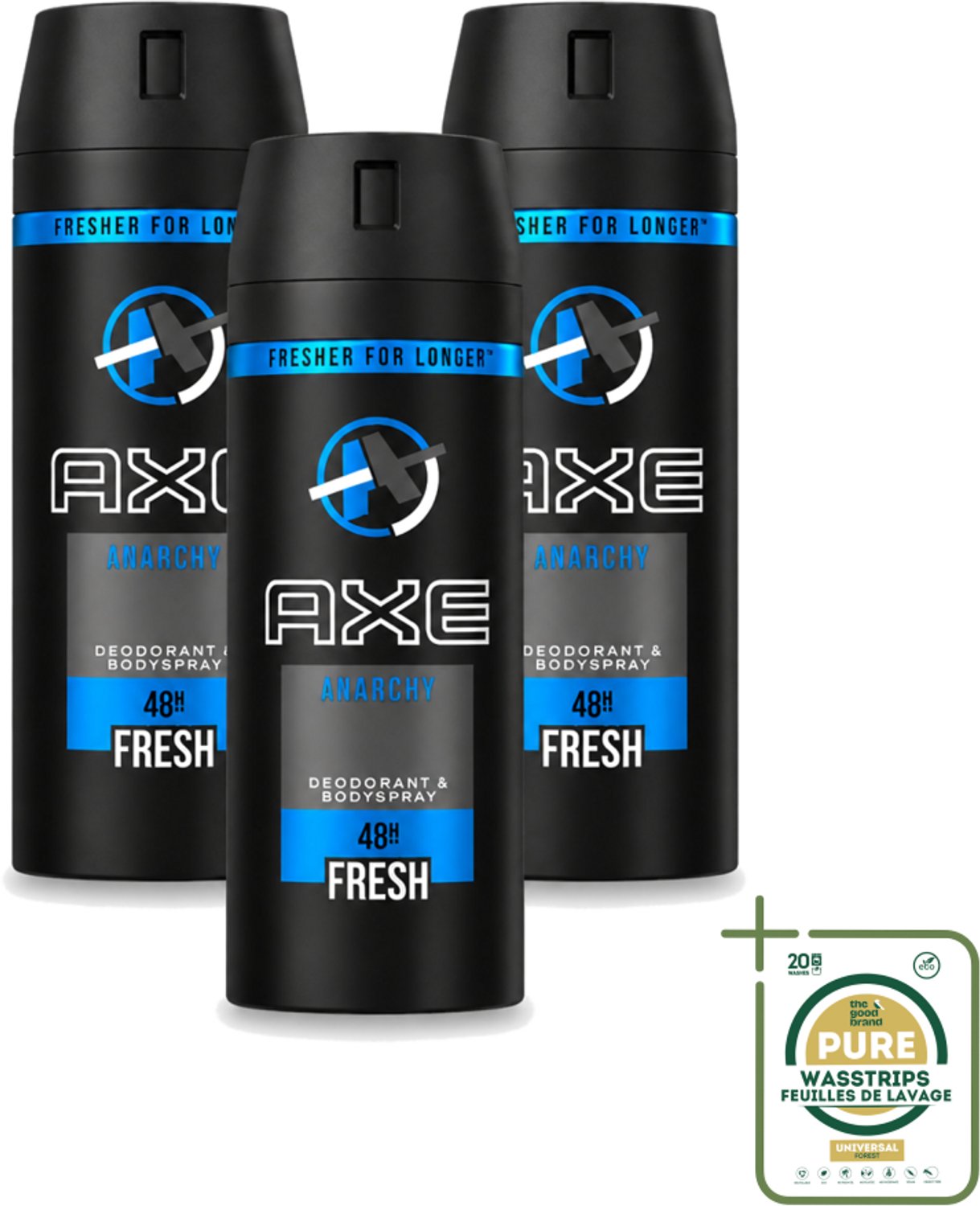 3 x Axe - Deodorant Bodyspray - 48hrs Fresh - Anarchy for Him - 150 ml - Wasstrips - Anarchy For Him - Axe - Deodorant Bodyspray - 48h Fresh - Geurbescherming
