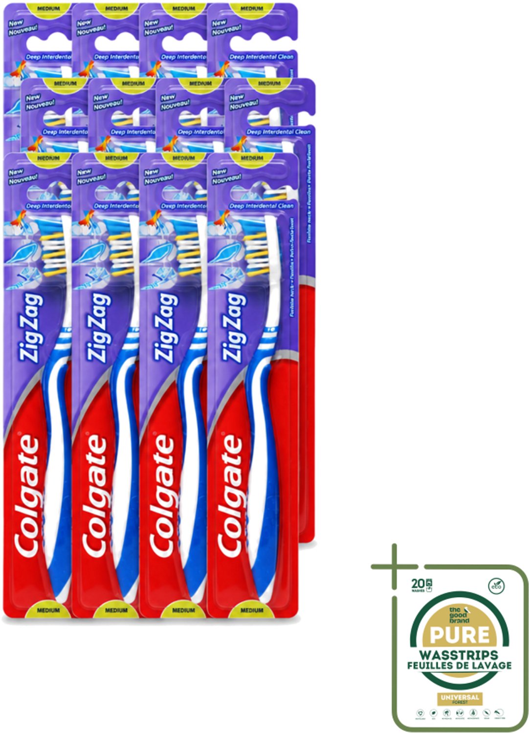12 x Colgate - Tandenborstel - ZigZag Medium - 1 Tandenborstel - Tandenborstel - Reiniging - Tandplak - Tandenborstel Zigzag - Tandenborstel Medium