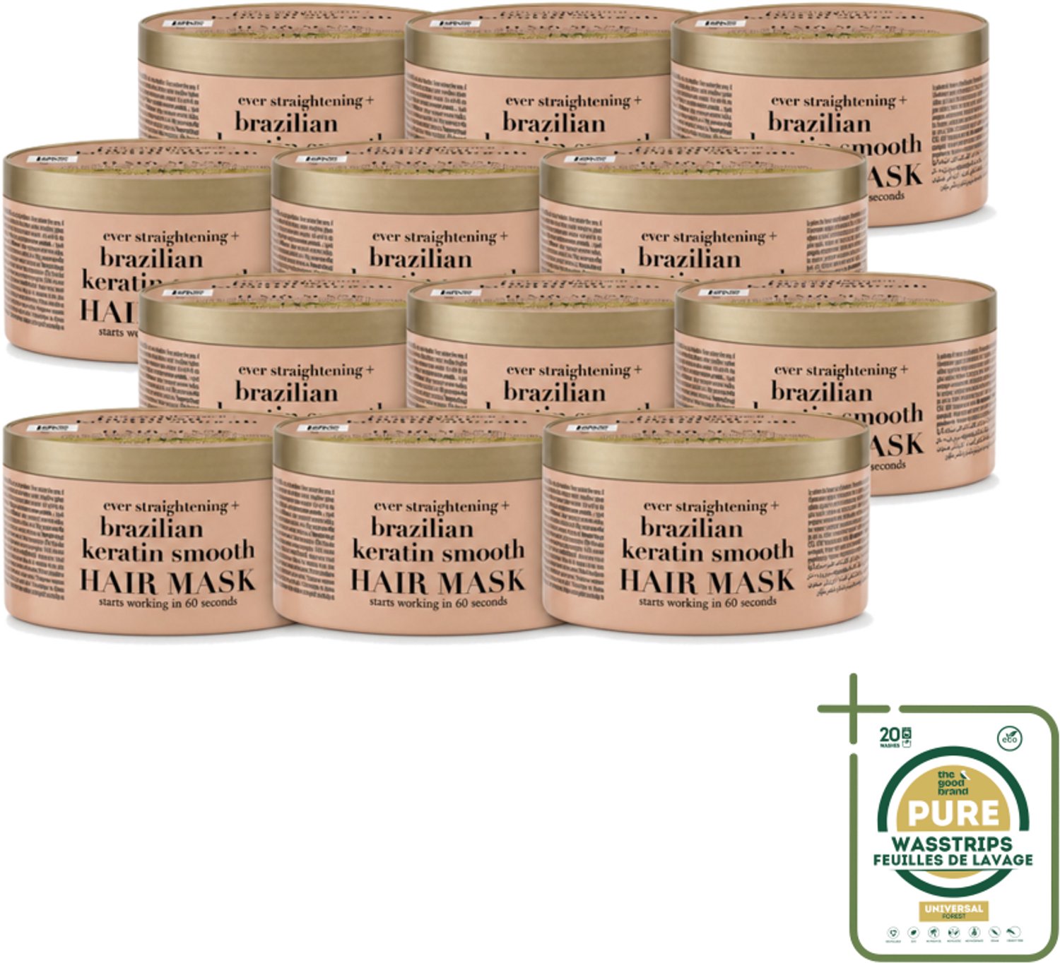 12 x OGX - Brazilian Keratin Smooth - Haarmasker - Herstel & Glans - Voor Zijdezacht Haar - 300 ml - Haarmasker - Keratine - Haarherstel - Haarverzorging - Zijdezacht Haar