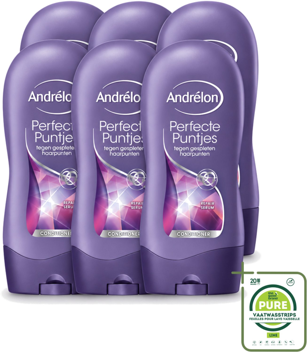 6 x Andrélon - Perfecte Puntjes - Conditioner - Tegen Gespleten Haarpunten - 300 ml - Grootverpakking - Vaatwasstrips - Haarpunten Beschermen - Haarpunten Herstellen - Haar Kracht - Haar Verzorgen - Haar Sterk Maken
