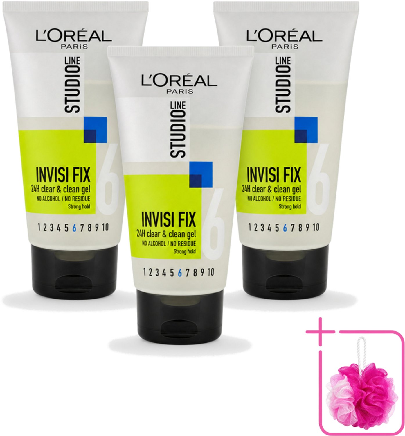 3 x L'Oréal Paris - Gel - Studio Line - Invisi Fix 24H Clear & Clean Gel - Strong - 150 ml - Bulkverpakking - 24 uur fixatie - Natuurlijke look