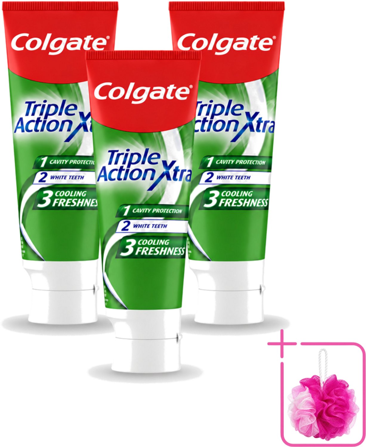 3 x Colgate - Triple Action - Xtra Fresh - Tandpasta - 75ml - Bulkverpakking - Tandpasta - Douchemop - Gaatjes