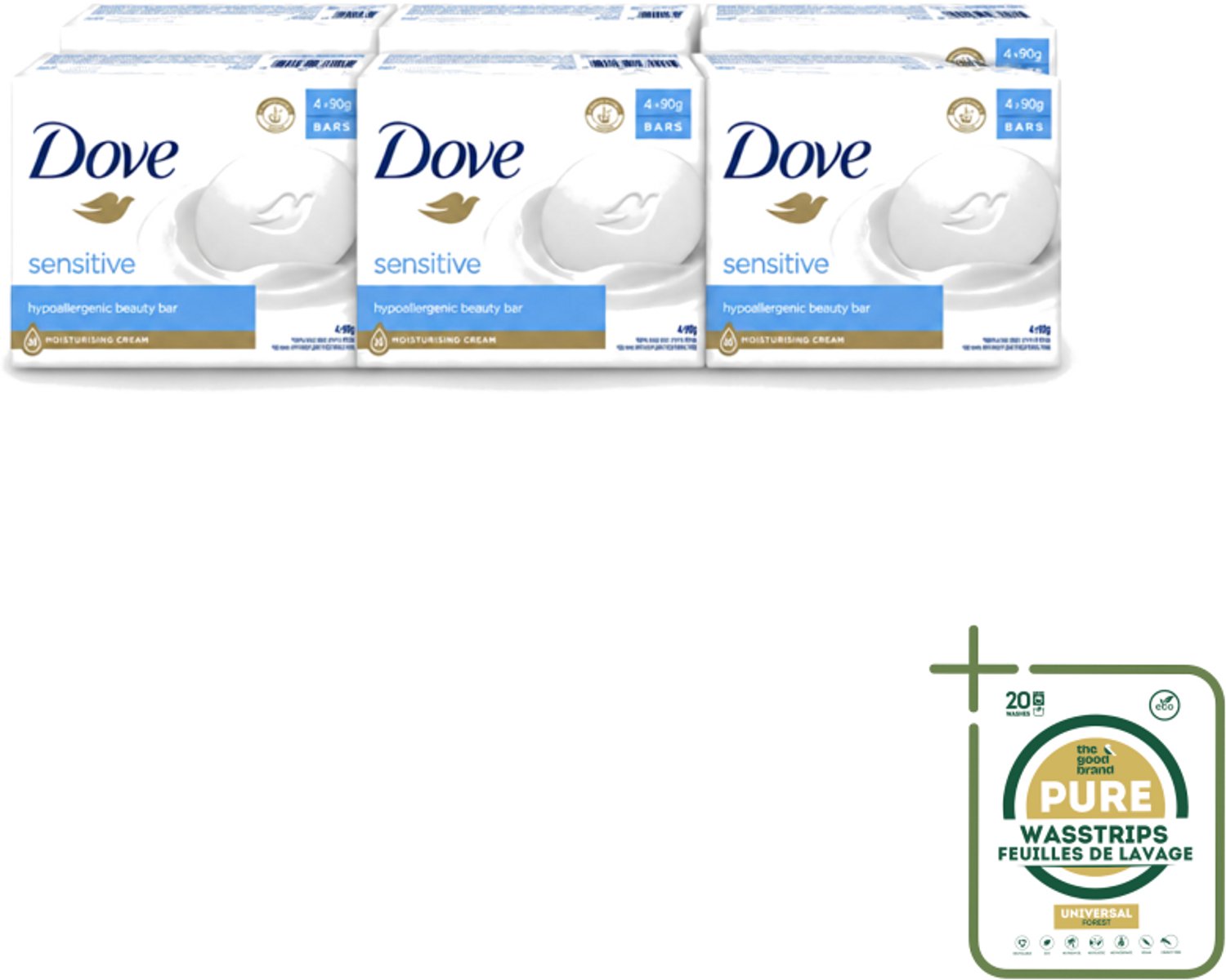 6 x Dove Zeep - Sensitive 4 x 90 gr. - Wasstrips - Gevoelige Huid - Zeep Voor Gevoelige Huid - Milde Zeep - Zeep Voor Handen - Zeep Voor Lichaam
