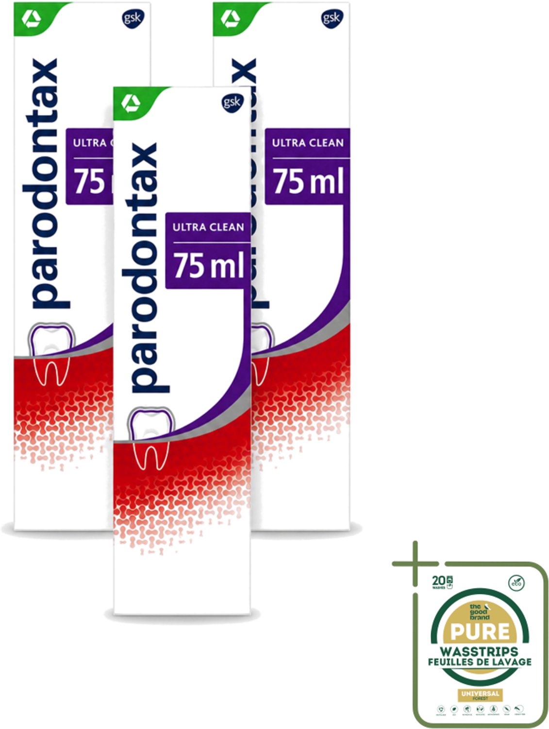 3 x Parodontax – Tandpasta – Ultra Clean – Bloedend Tandvlees – 75 ml - Wasstrips - Bloedend Tandvlees - Tandpasta - Tandvleesbescherming - Tandplak - Fluoride