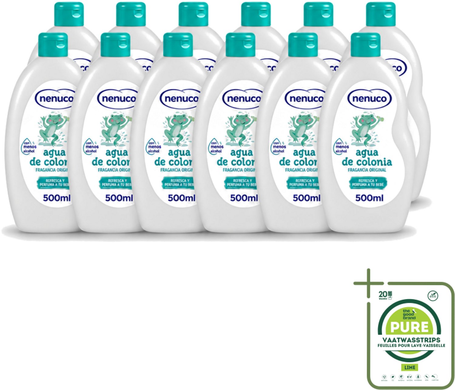 12 x Nenuco – Haarlotion – Agua de Colonia – 500 ml - Grootverpakking - Vaatwasstrips - Agua De Colonia - Kinderparfum - Eau De Cologne - Frisheid - Poederige Geur