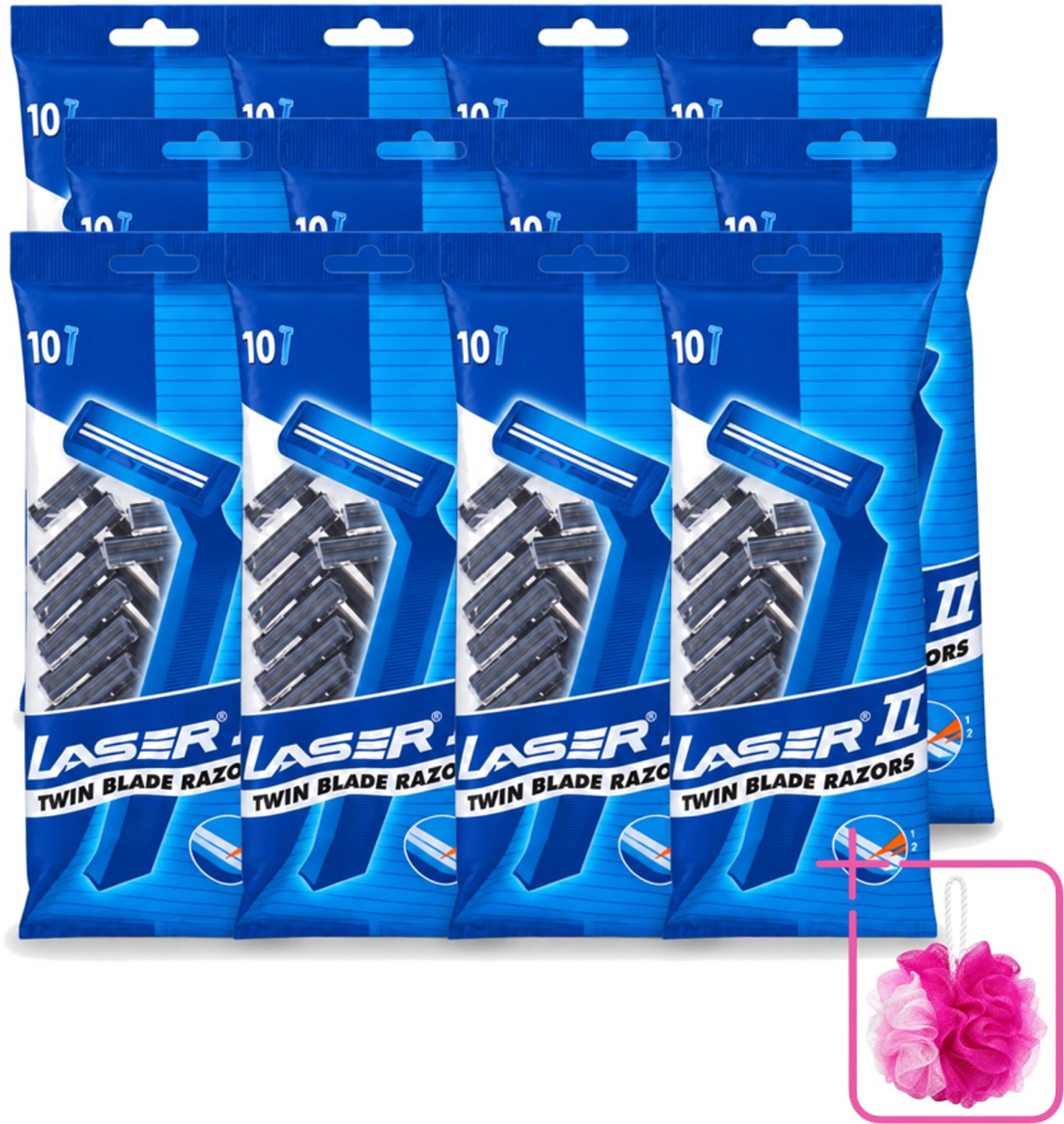 12 x Laser 2 - Ready Razor - Wegwerp - Voor Mannen - 10 Mesjes - Bulkverpakking - Scheermesjes - Wegwerp scheermesjes