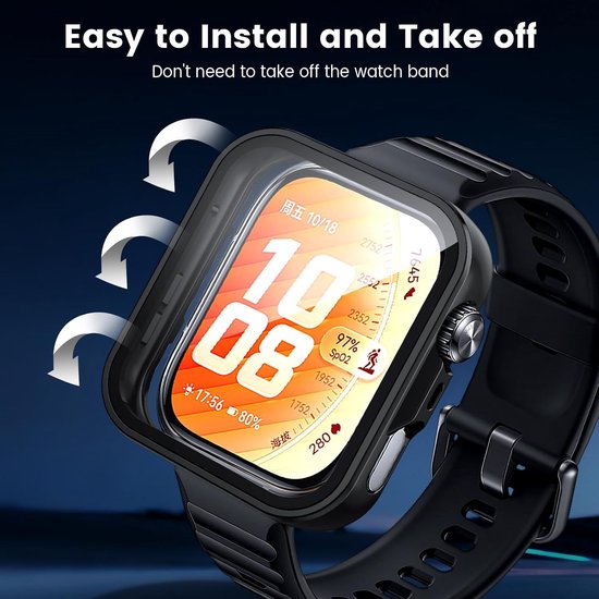 5 stuks beschermhoesjes met beschermfolie, compatibel met Huawei Watch FIT 5 Pro smartwatch, hard polycarbonaat, krasbestendig, ingebouwd, gehard voor Huawei Watch Fit 5 Pro 1,92 inch display — afbeelding 5