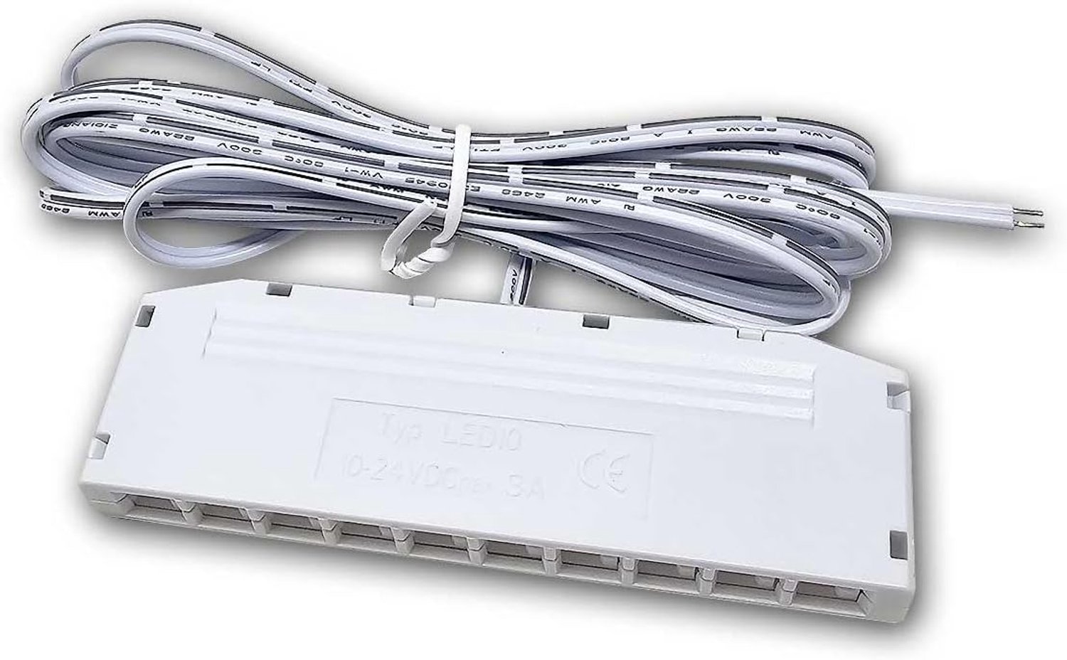 Mini AMP 10-voudige verdeler met aansluitkabel – LED-verdeler met 10 uitgangen - AMP-aansluitingen, ingang met open kabeluiteinde, wit, beveiligd tegen omgekeerde polariteit