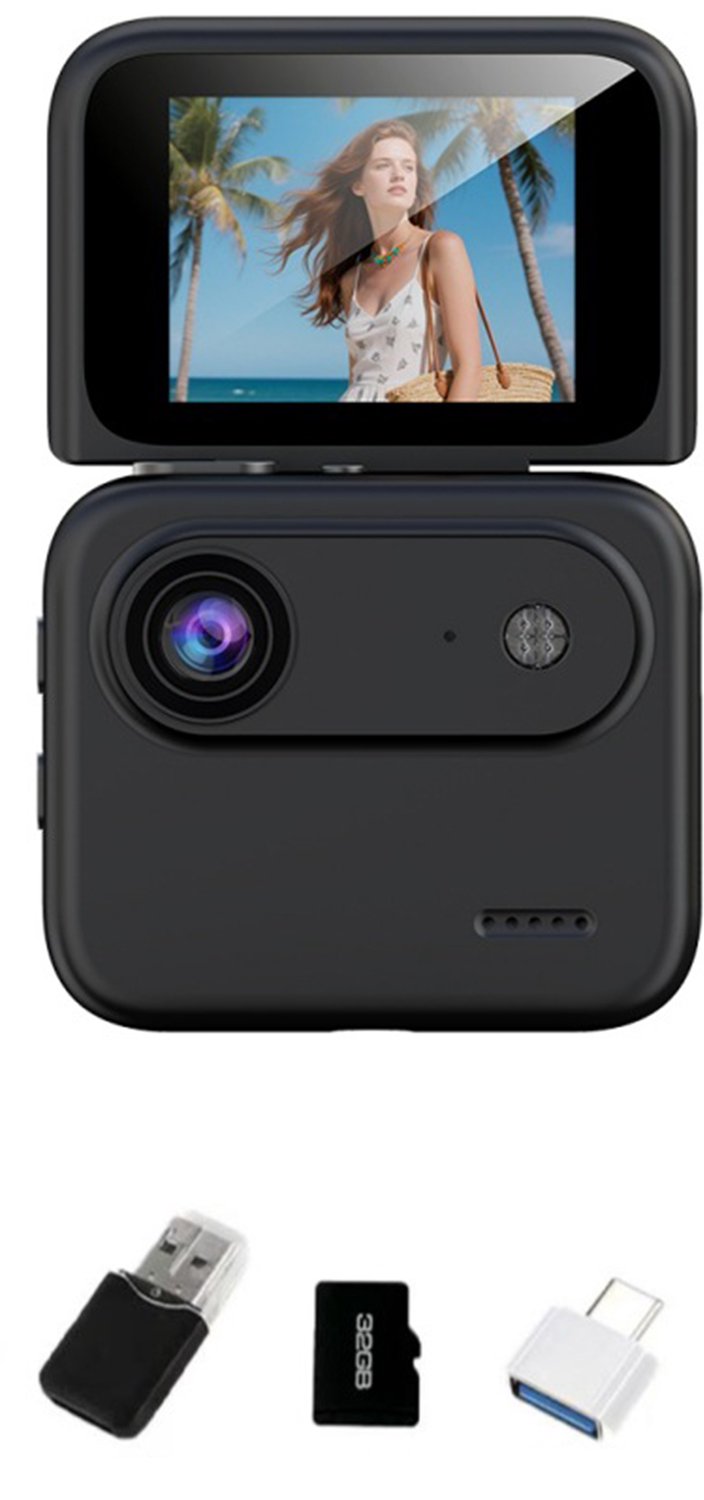 NAXSIR Mini Actiecamera 4K Sportcamera met 2,0" klapdisplay, 32GB, 143° groothoeklens en beeldstabilisatie