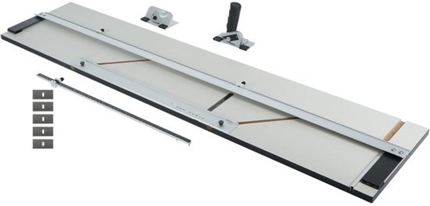 Passe-partoutsnijder - Gereedschap voor fotolijsten - Voor professioneel snijden - Dubbele snijkoppen - 81 cm snijplank - Grijs