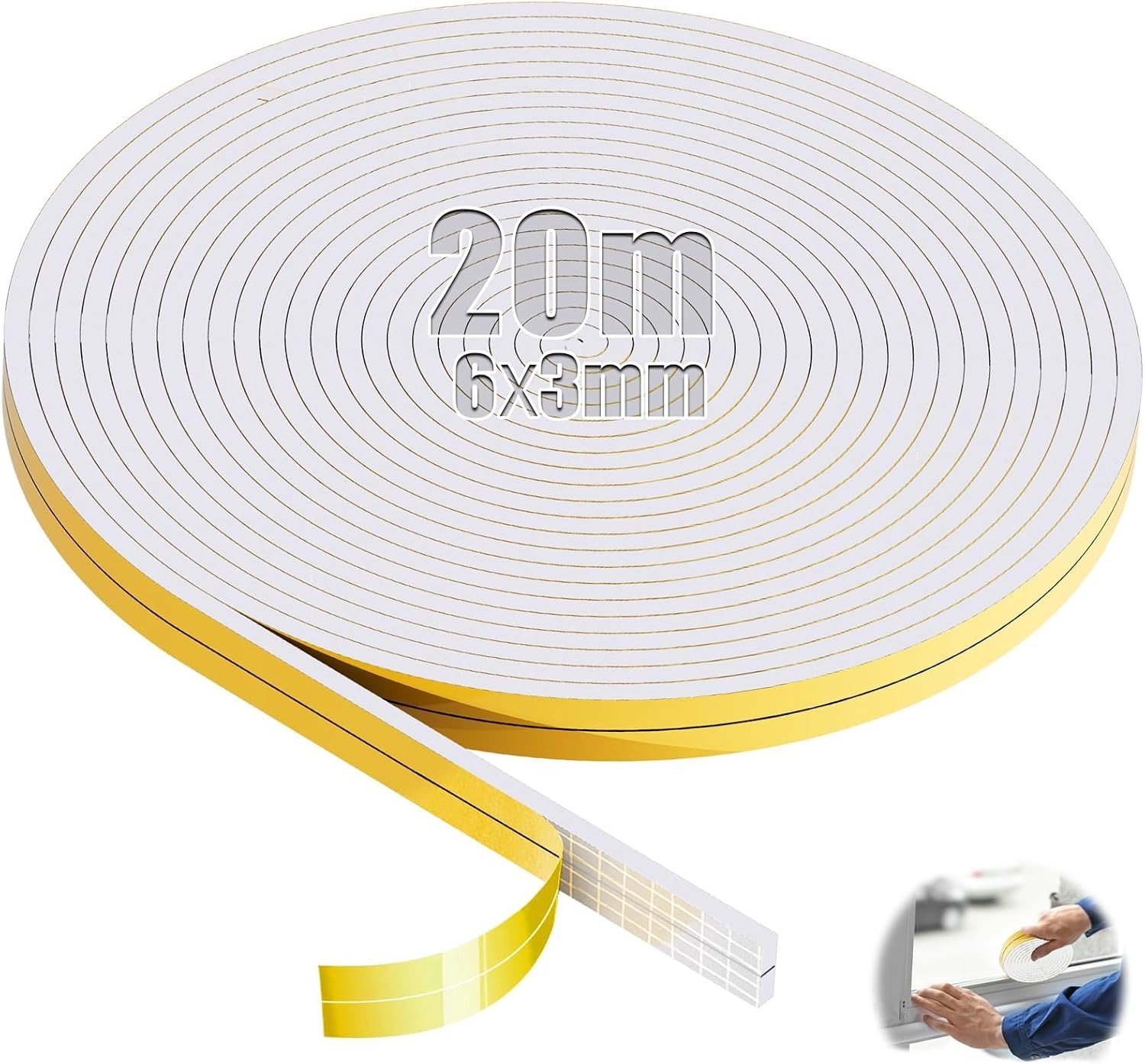 Zelfklevende Sealing Tape van 6mm x 3mm, Ideaal voor Isolatie, Geluidsdemping en Luchtdichtheid