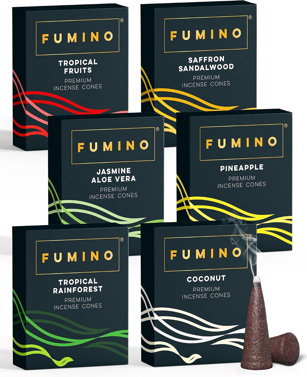 Fumino -Incense Cones, Fresh, Tropical Tastes Bundle with Multiple Packs, 6 Boxes, 90 Pieces, Masala Agarbatti Joss - ShopVlot
