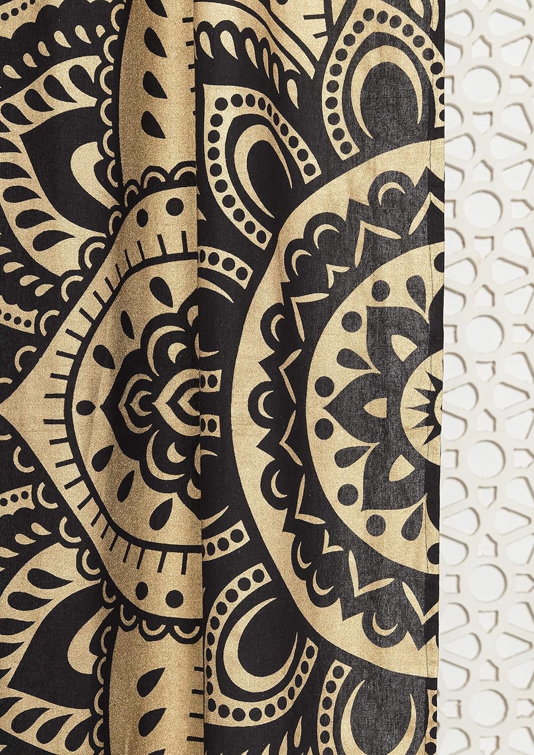 Popular Handicrafts Indian Hippie Bohemian Beautiful Passion Ombre Color Mandala Curtain Panels Black Gold - ShopVlot