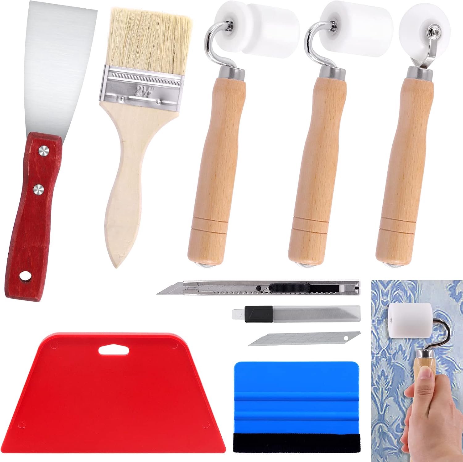 Behangset 9-delig - Diverse behangtools - Inclusief hoekrollen en plamuurmes - Perfect voor zelfklevend contactpapier - ShopVlot