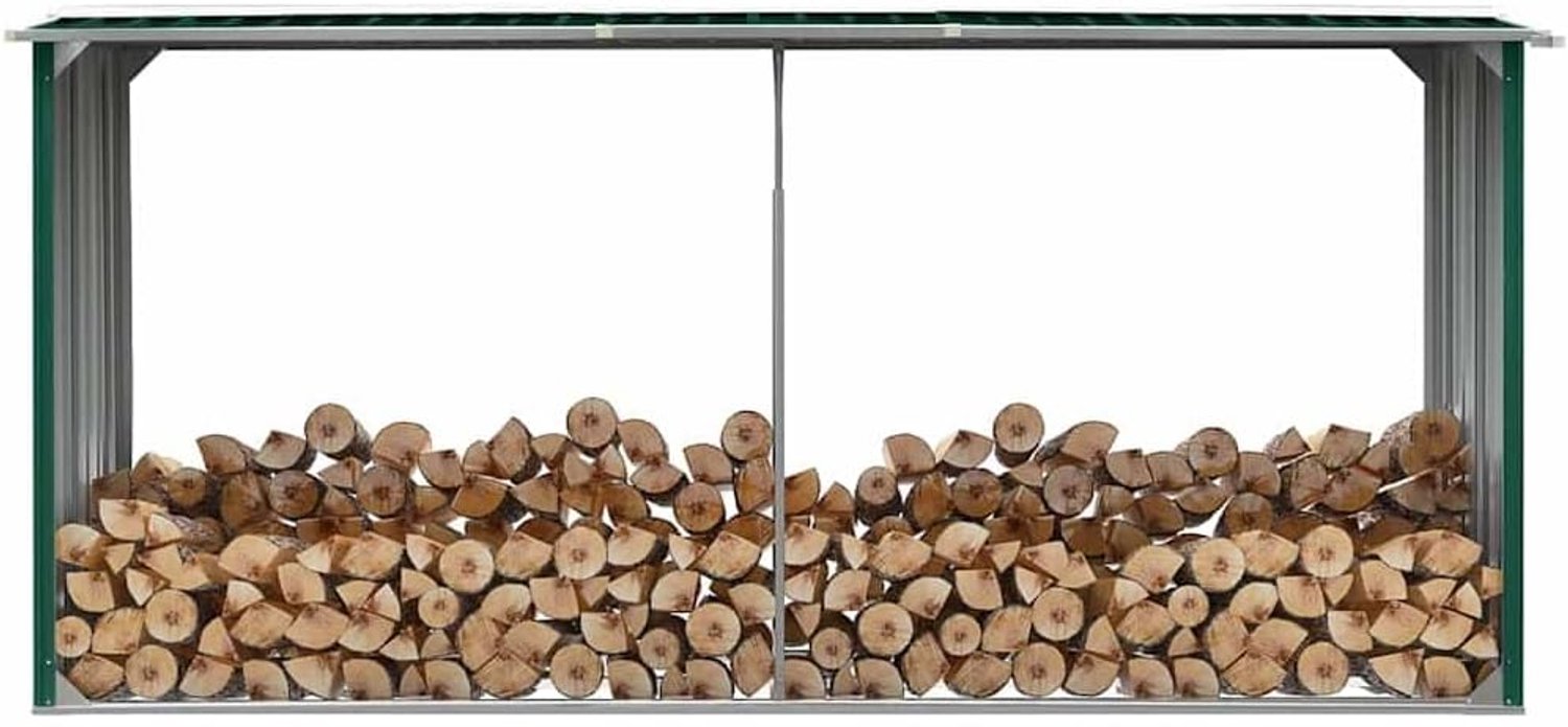 Brandhouthouder, van verzinkt staal, 330 x 92 x 153 cm, houtonderstel voor haardhout, tuinhoutopslag, weerbestendig, groen