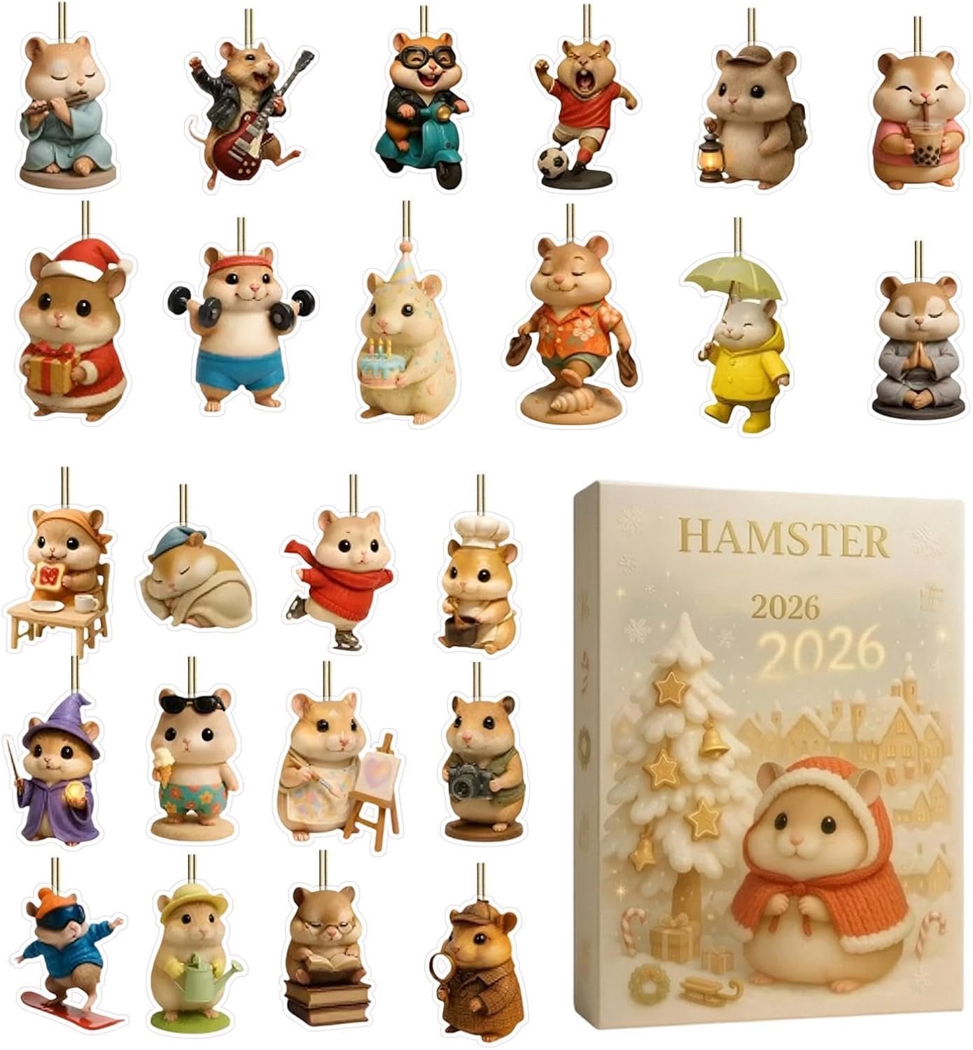 Aftelkalender voor Kerstmis, 2026 24-daagse 2D acryl hamster