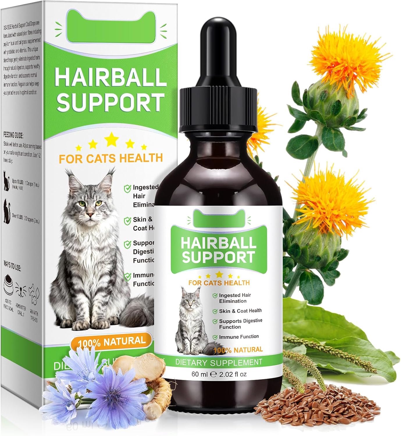 Hairball behandeling voor katten,Cat Hairball remedy druppels - natuurlijke ingrediënten formule | Ondersteunt gezonde spijsvertering, huid & vacht voor alle leeftijden & rassen