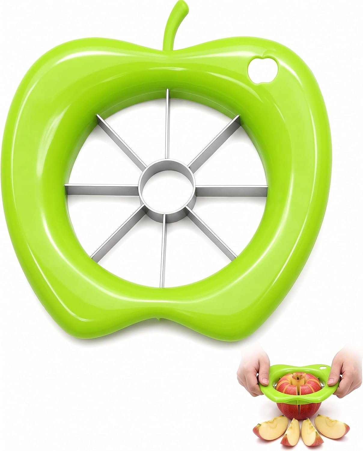 Appelsnijder, groen, 1 stuk, 8 roestvrijstalen messen, appelontpitter, peersnijder, snelle appelschiller voor gezonde snacks, familiekeuken