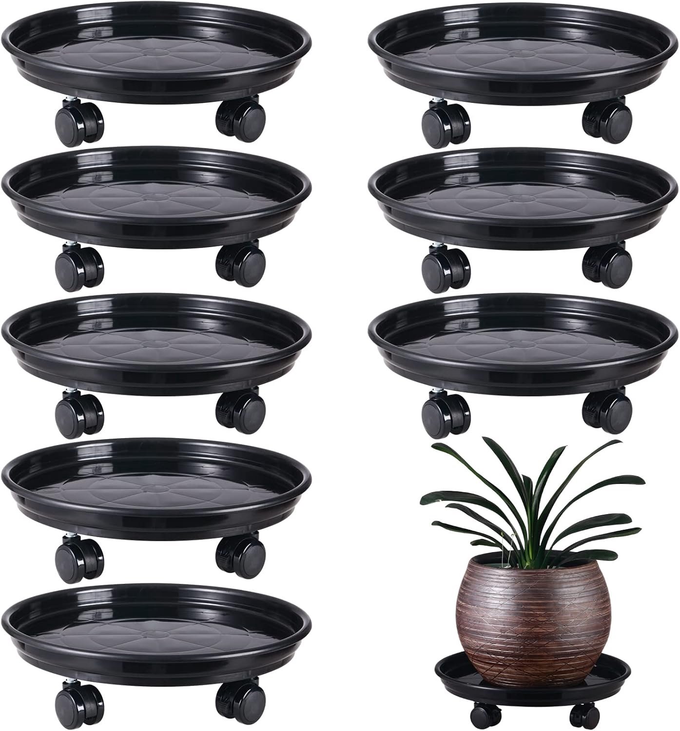 8 Packs Grote Plant Caddy met PU Wielen 12 inch Rolling Plant Stands Heavy-duty Plastic Plant Roller Base Pot Movers Plant Schotel op Wielen Indoor Outdoor Plant Dolly met wielen Planter Tray Coaster