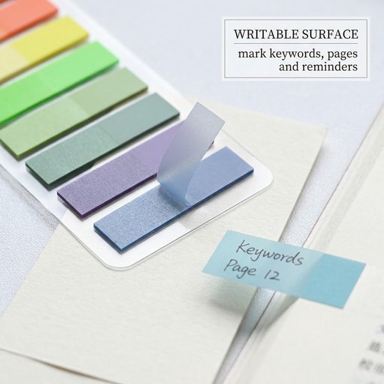 6 Stuks Plakbare Indexlabels 1200 Vellen, 6 Kleuren, Beschrijfbare en Verplaatsbare Indextabs, Bladwijzers voor Boeken, Documenten, School, Kantoor en Dagelijkse Organisatie — afbeelding 2