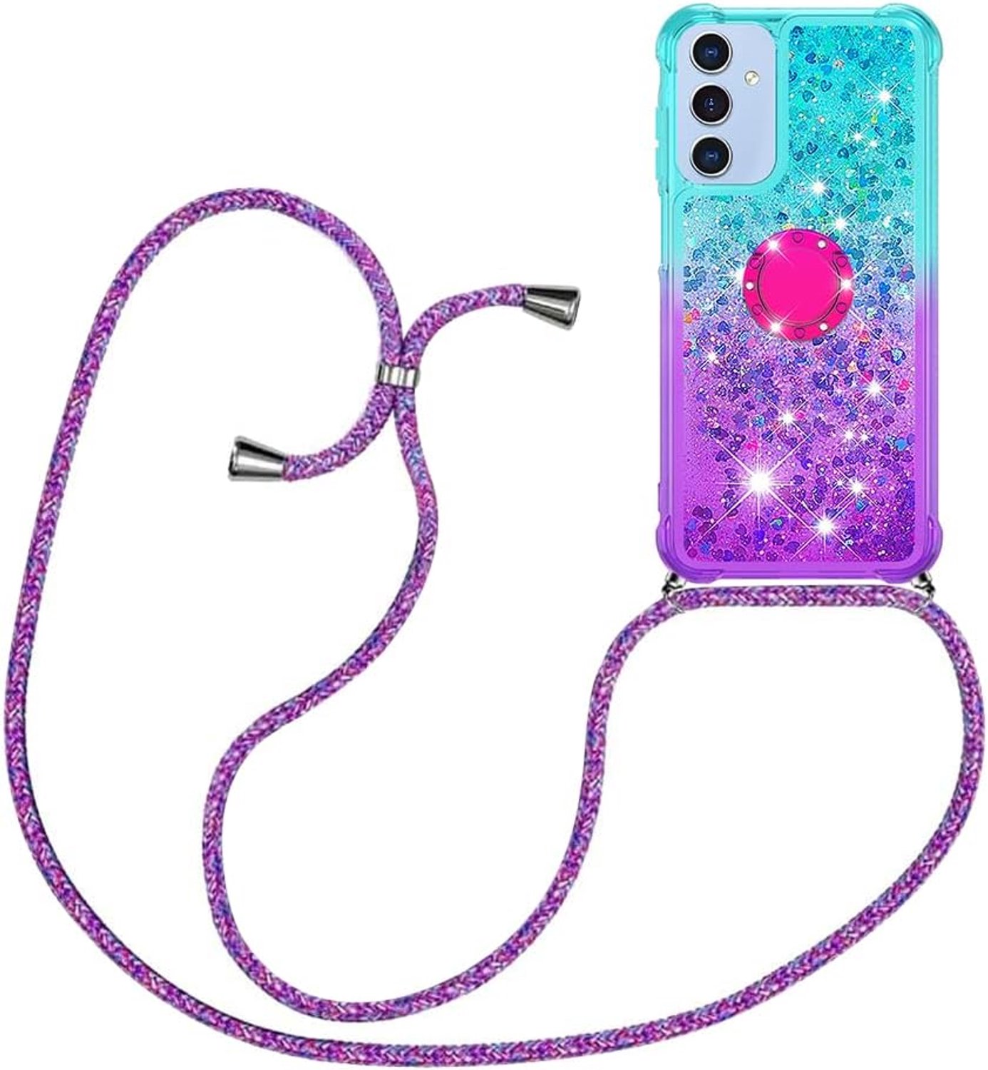 Telefoon Ketting Hoesje voor Samsung Galaxy A17 / A26 hoesje - Bling Telefoonhoesjes met koord Transparant TPU Siliconen Hoes/Schattig Vloeistof Flash Cover met Band Snoer