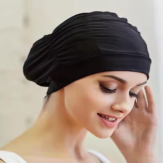 2 stuks dames badmuts, geplooide badmuts, zeer elastisch nylonmateriaal, geen drukgevoel op het hoofd, ademend, badmuts voor volwassenen, badmuts voor lang haar, zomer, strand, zwembad — afbeelding 3