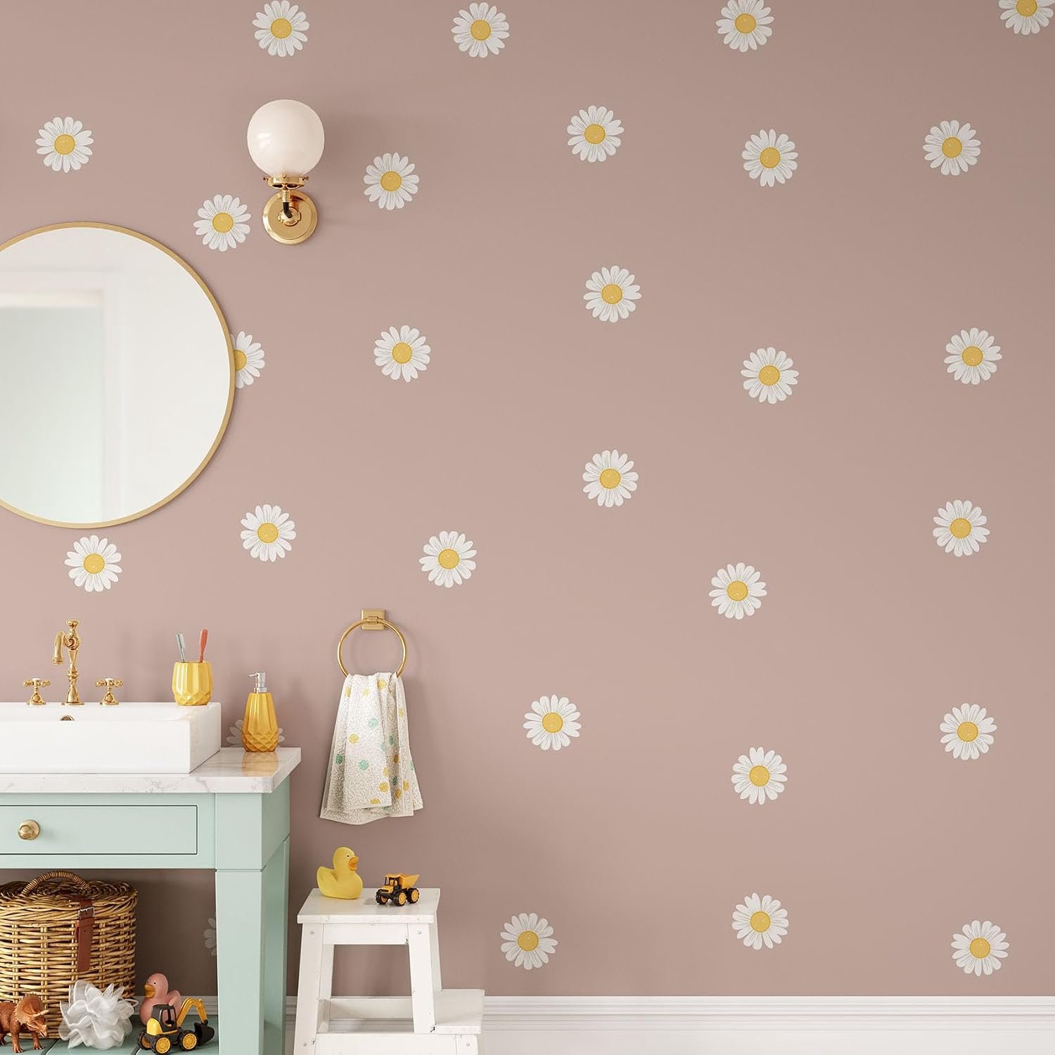 Witte madeliefjes muurstickers 60 stuks - witte bloemen stickers
