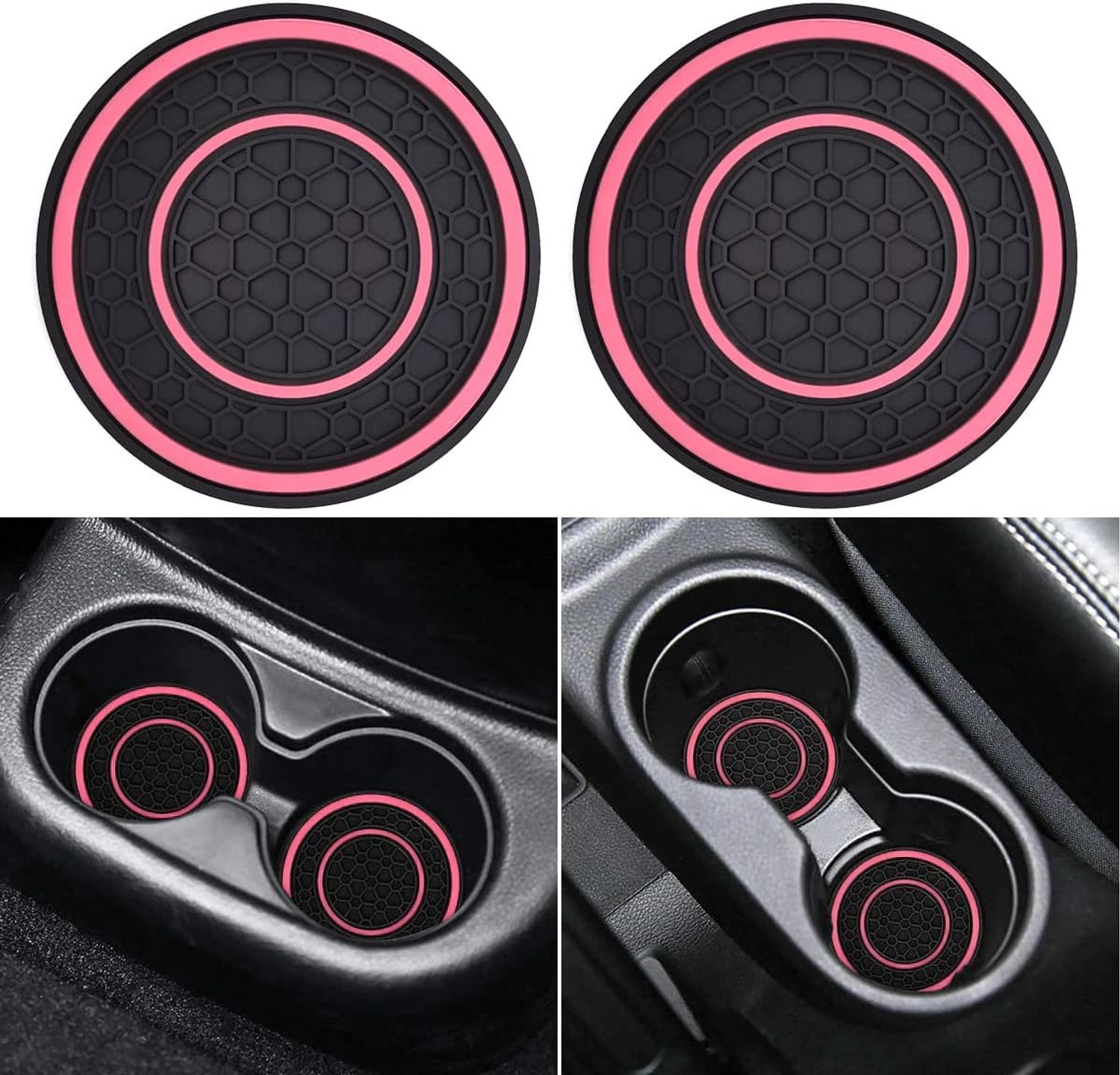Auprite Auto Bekerhouder Onderzetters Roze, 2 Pack 2.75 Inch Universele Anti Slip Automotive Bekerhouder Inserts, Auto Interieur Accessoires