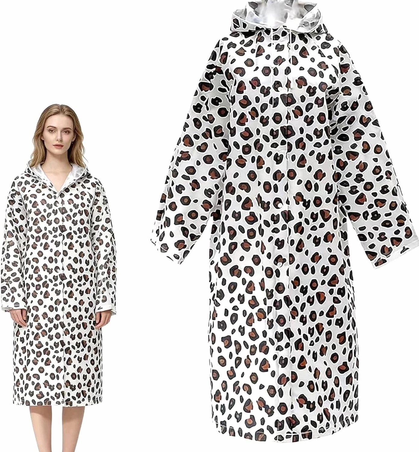Dames Regenponcho Lang Waterdicht Pantherprint Lichtgewicht met Capuchon