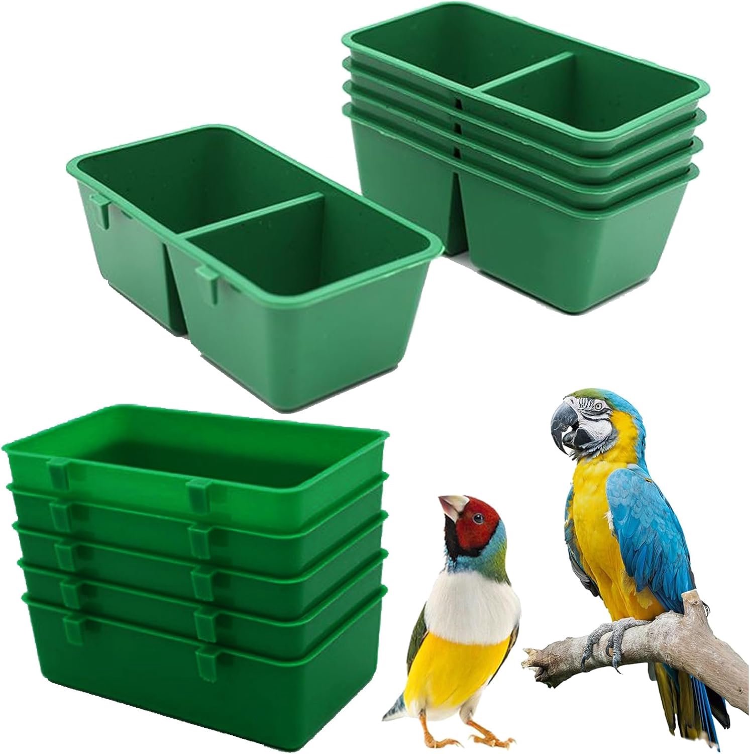 Kommen voor vogels 10 stuks - kunststof - voederbakken en badkuipen - ideaal voor vogels en konijnen - ShopVlot