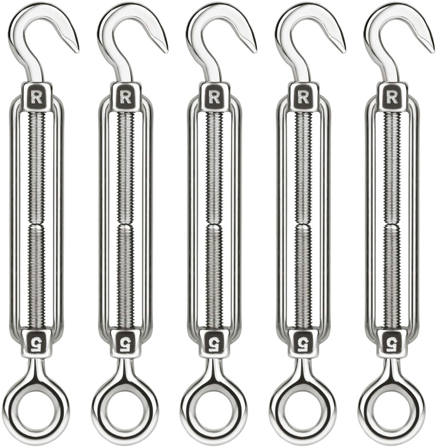 CHRORINE 5 Pcs Turnbuckle Wire Tensioner M5 Adjustable Turnbuckle Stainless Steel Hook Eye Rope Cable Tension - ShopVlot