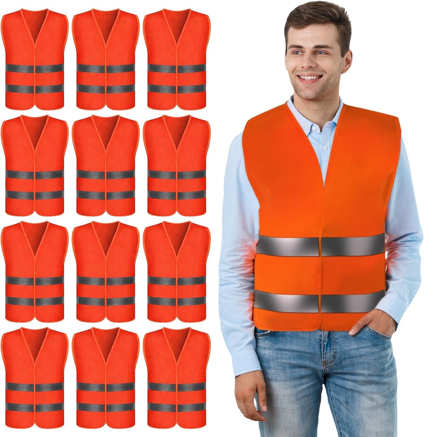 Set van 12 Reflecterende Veiligheidsvesten voor Auto, Fietsen en Hardlopen - Unisex, Eén Maat, Oranje en Rood