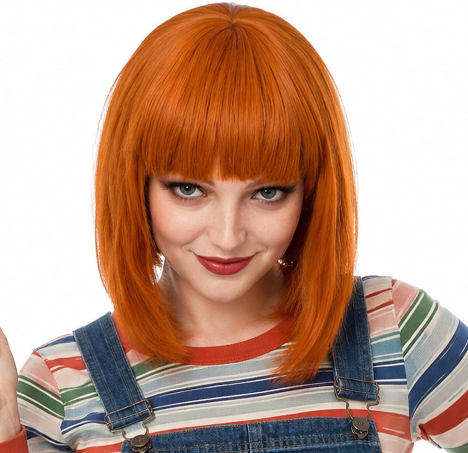 Korte Oranje Synthetische Bob Peruk voor Vrouwen met Pony - Geschikt voor Rollenspel, Carnaval en Dagelijks Gebruik